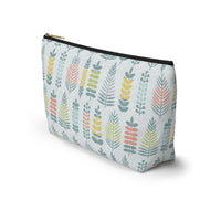 Stamped Leaves Accessory Pouch w T-bottom in Aqua
